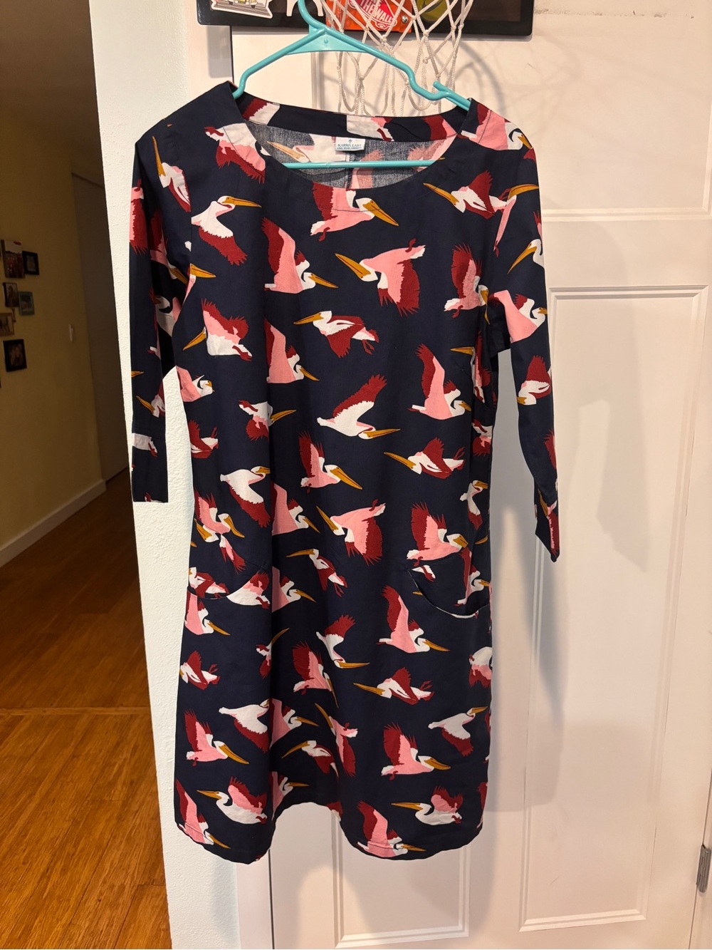 Women’s Navy Shift Dress with Pink Pelican Print